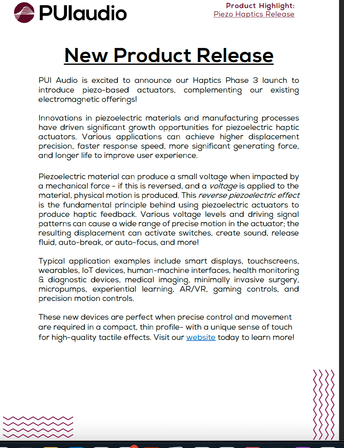 Product Highlight: Piezo Haptics Release